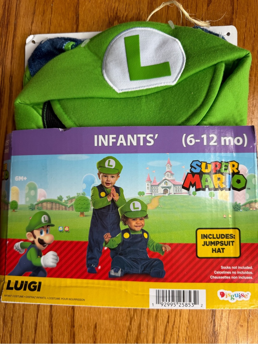 Super Mario Luigi Infant Green Hat & Jumpsuit Costume Halloween (6-12 mo)
